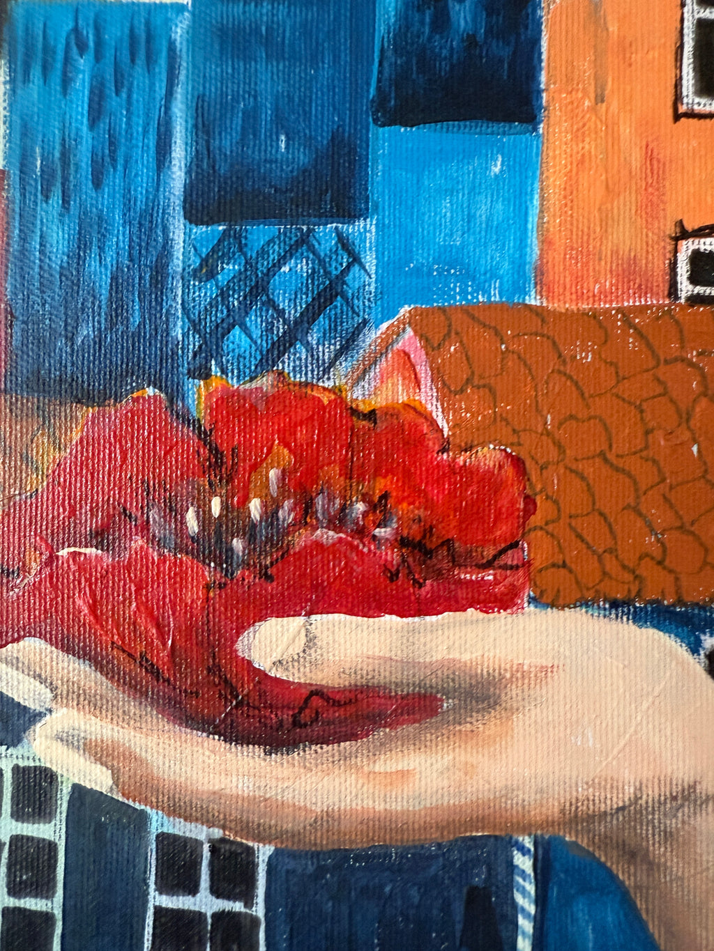 Original Acrylgemälde – Teresa Kluszczynska „Na ławeczce“ – 60×60 cm