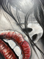 Original Ölbild auf Leinwand – Rote Lippen Frau, Moderne Wanddeko 50x60cm