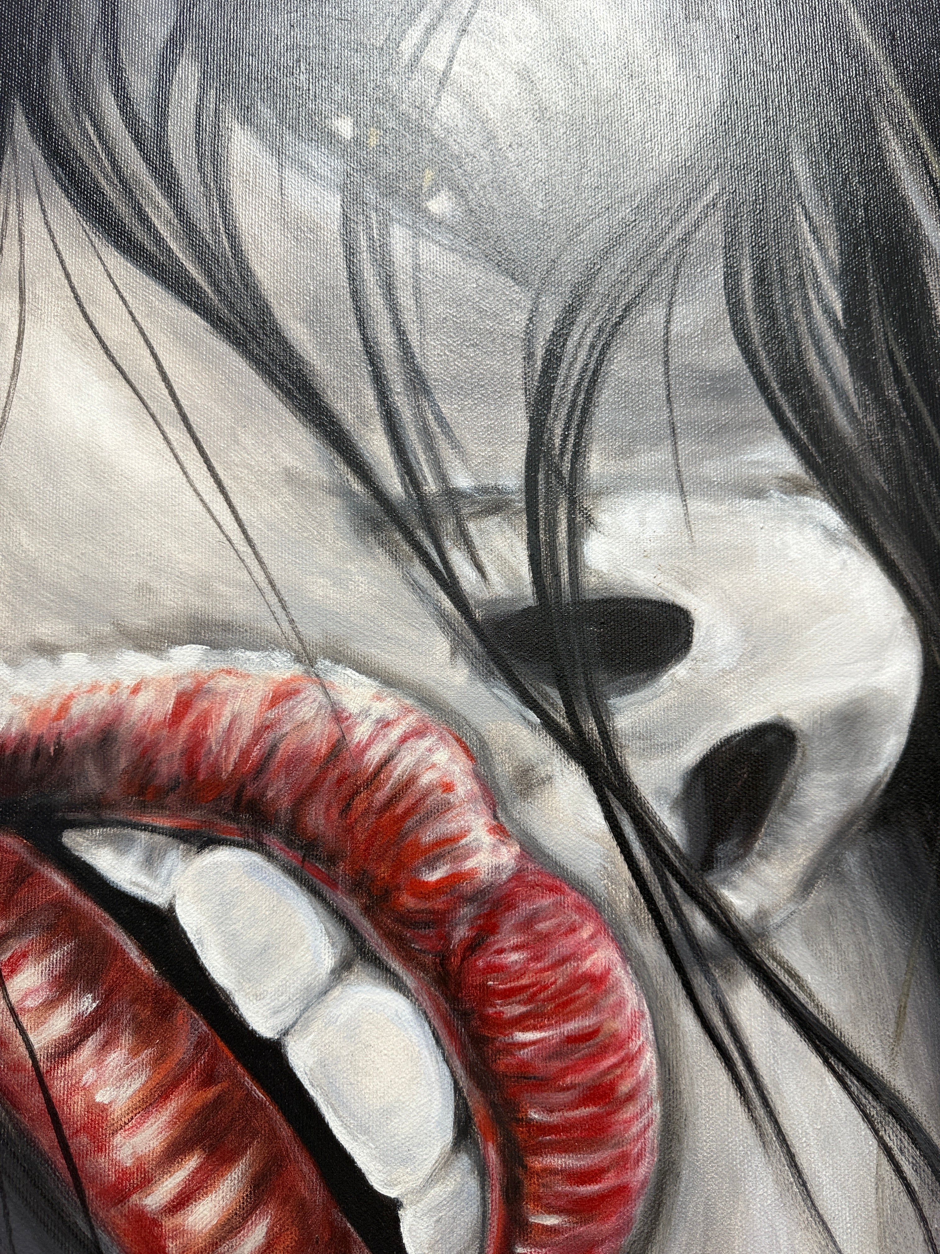 Original Ölbild auf Leinwand – Rote Lippen Frau, Moderne Wanddeko 50x60cm