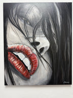 Original Ölbild auf Leinwand – Rote Lippen Frau, Moderne Wanddeko 50x60cm