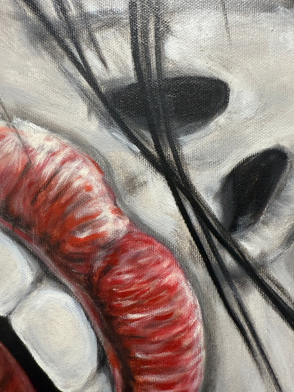 Original Ölbild auf Leinwand – Rote Lippen Frau, Moderne Wanddeko 50x60cm