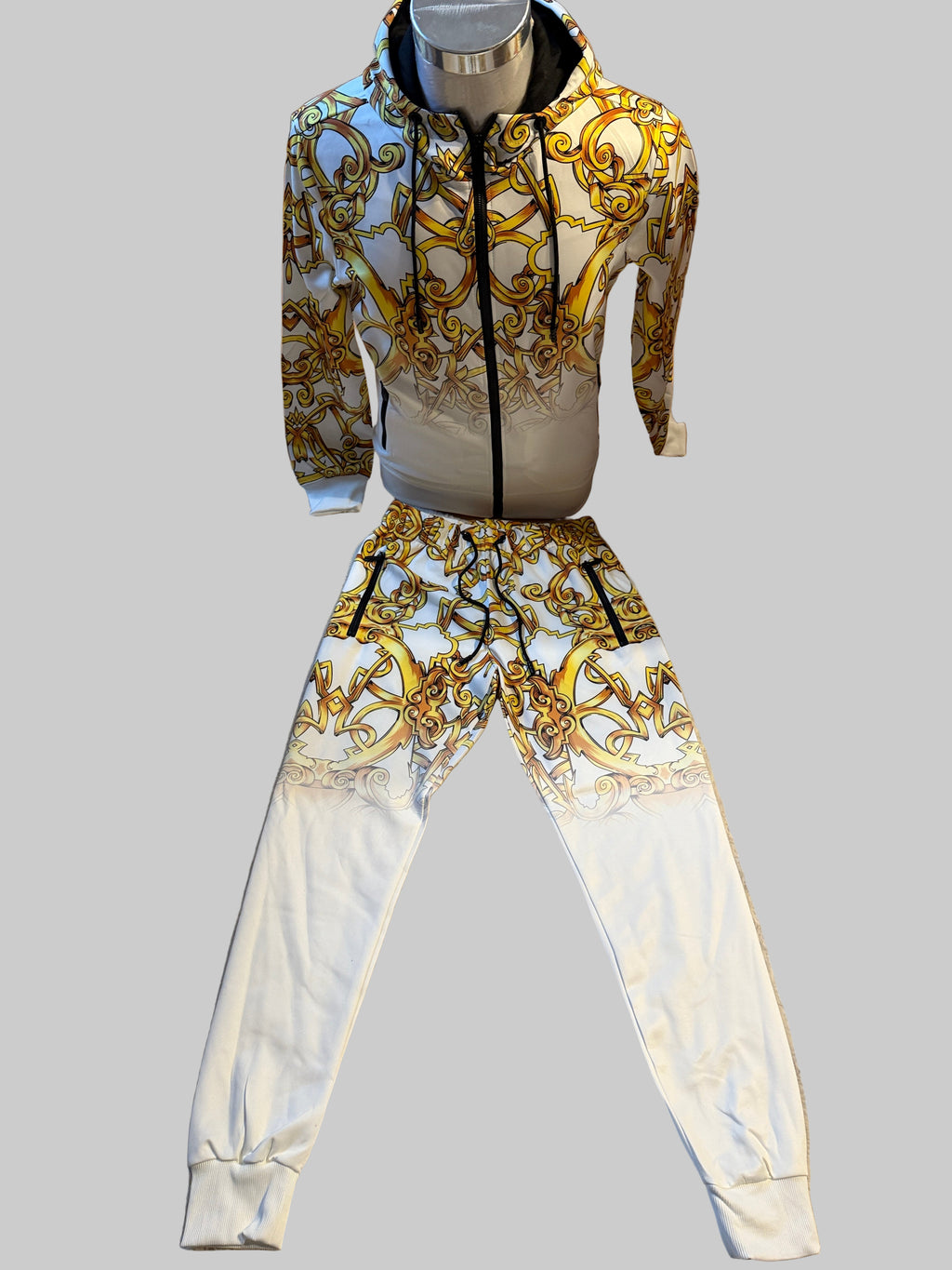 Herren Luxus-Trainingsanzug – Weiß/Gold Baroque Style