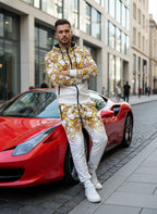 Herren Luxus-Trainingsanzug – Weiß/Gold Baroque Style