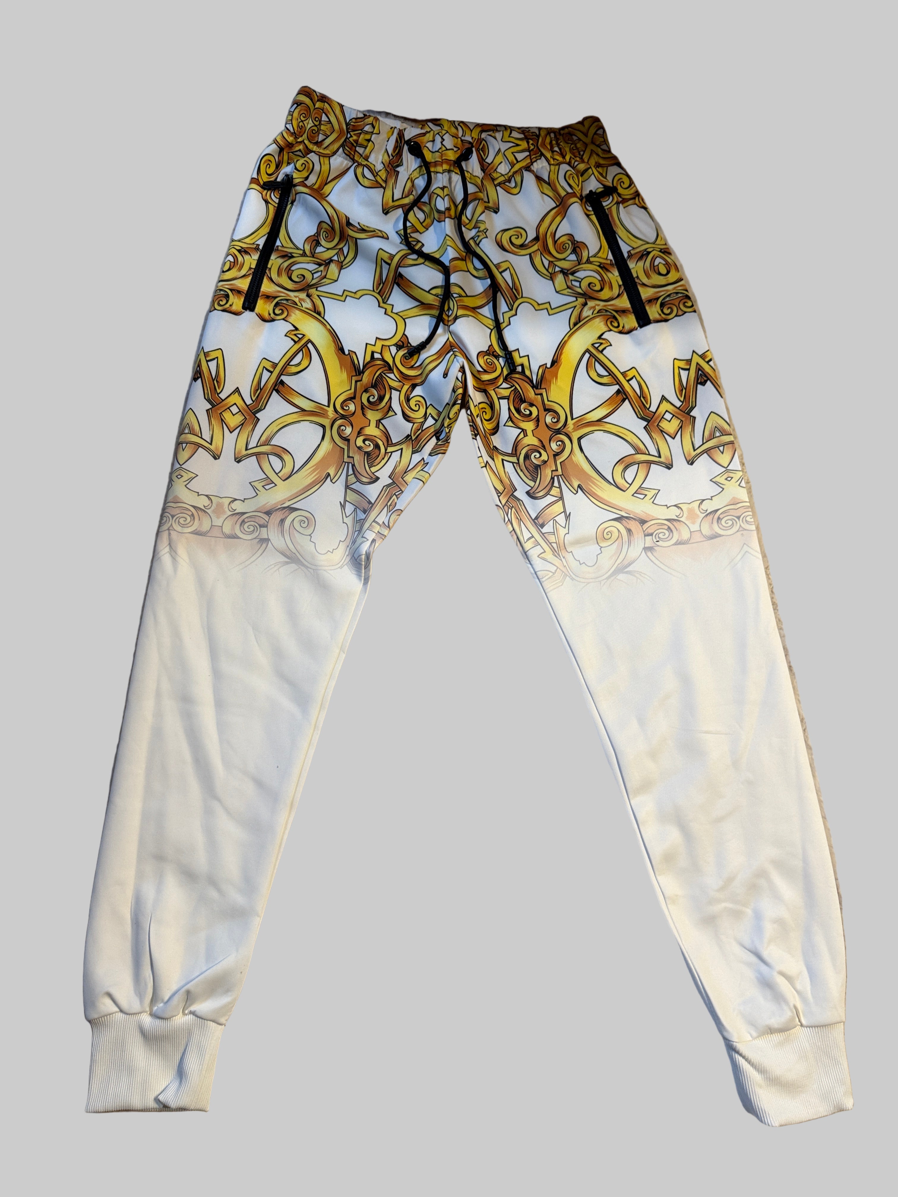 Herren Luxus-Trainingsanzug – Weiß/Gold Baroque Style