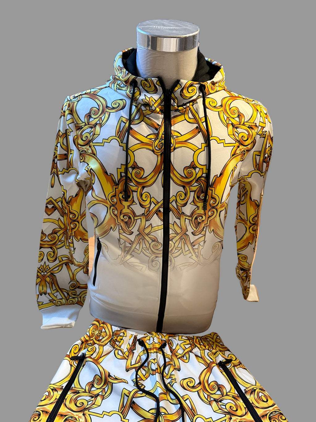 Herren Luxus-Trainingsanzug – Weiß/Gold Baroque Style