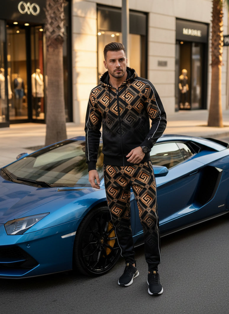 Herren Trainingsanzug – Black & Gold Imperial Pattern
