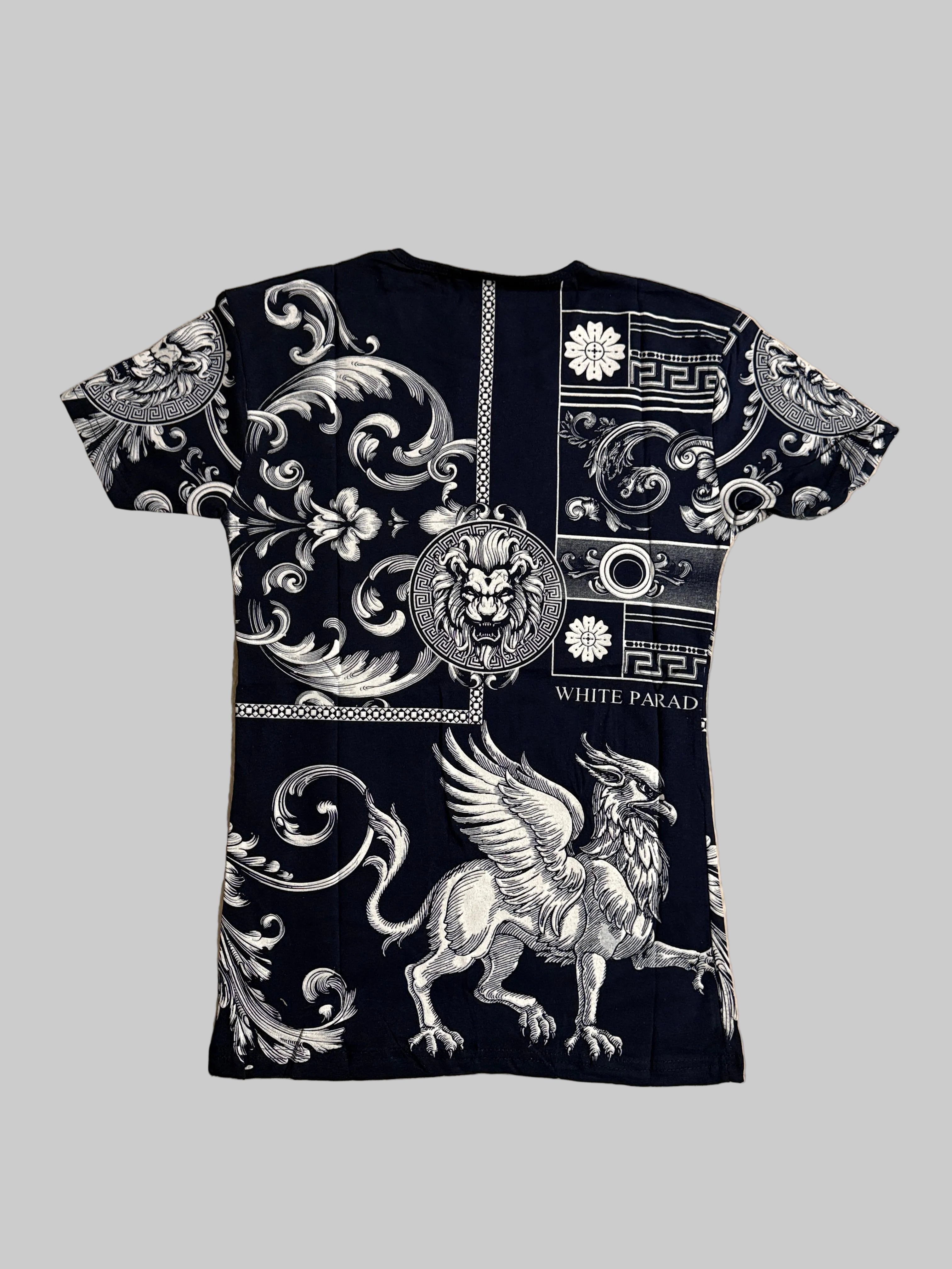 Herren T-Shirt mit Löwenmotiv – Blau (Front & Rücken bedruckt)