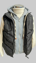 Herren warme Steppweste mit Kapuze – Schwarz