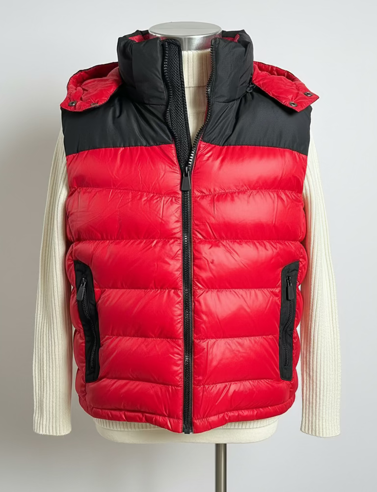 Herren warme Steppweste mit Kapuze – Rot/Schwarz