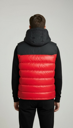 Herren warme Steppweste mit Kapuze – Rot/Schwarz