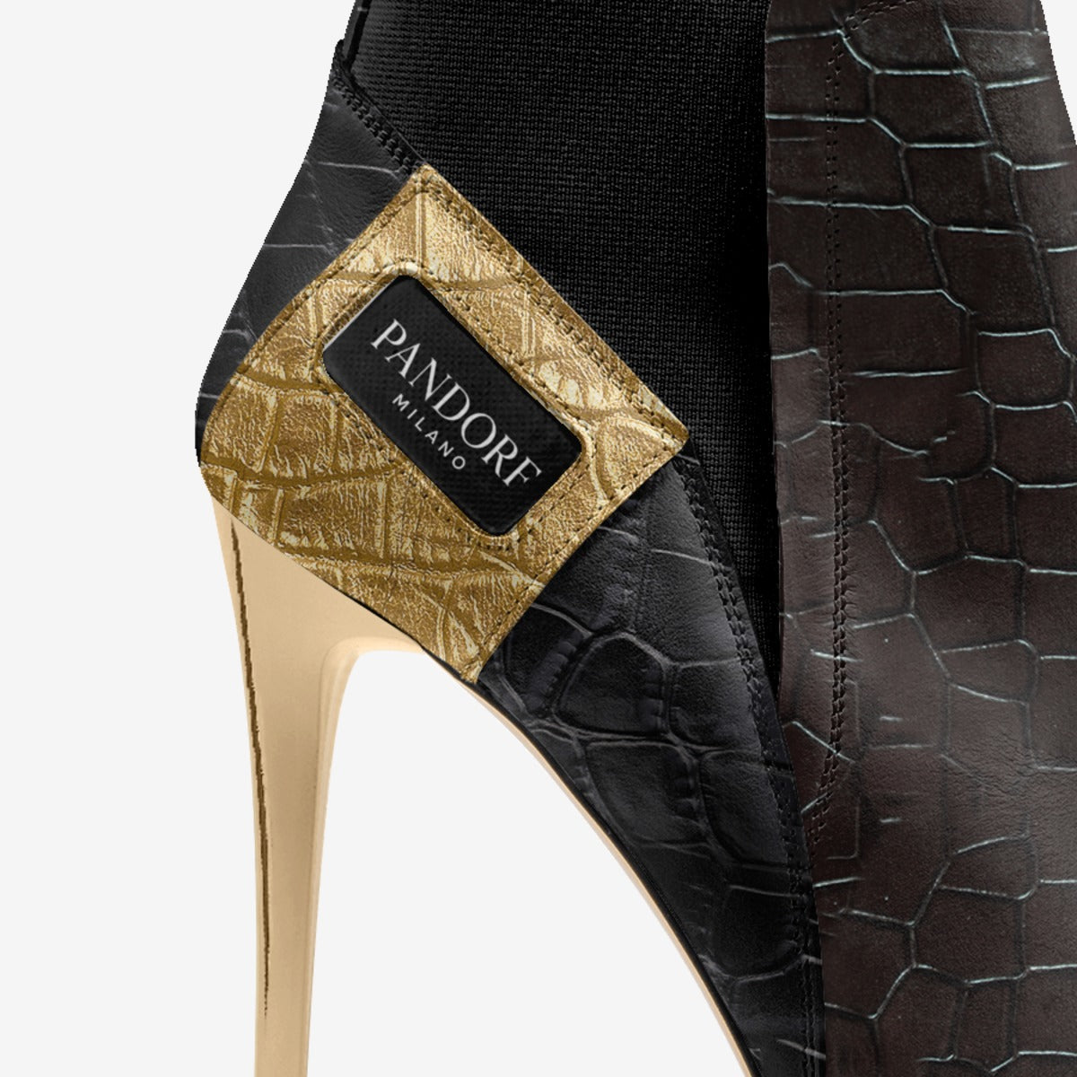 Pandorf Milano™ – I003 Crocodile Gold High-Heel Sock Boot