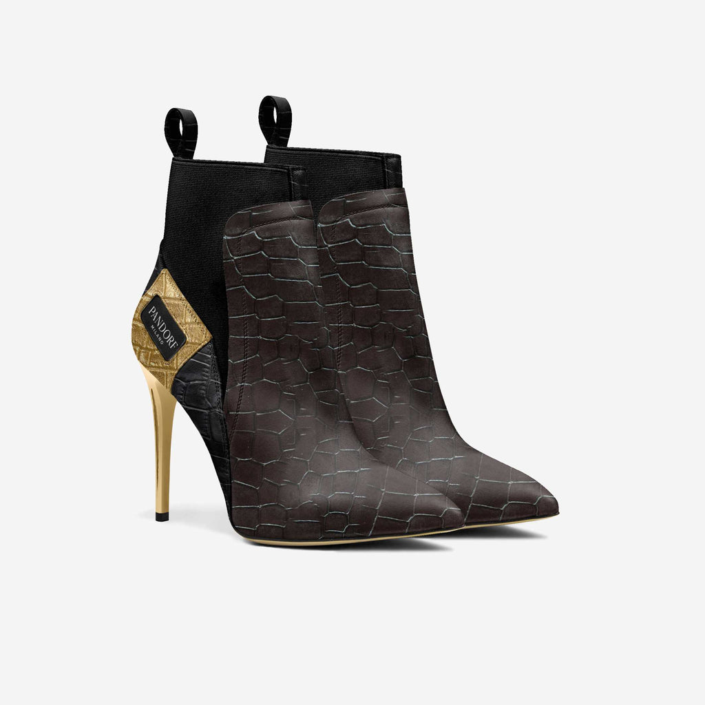 Pandorf Milano™ – I003 Crocodile Gold High-Heel Sock Boot
