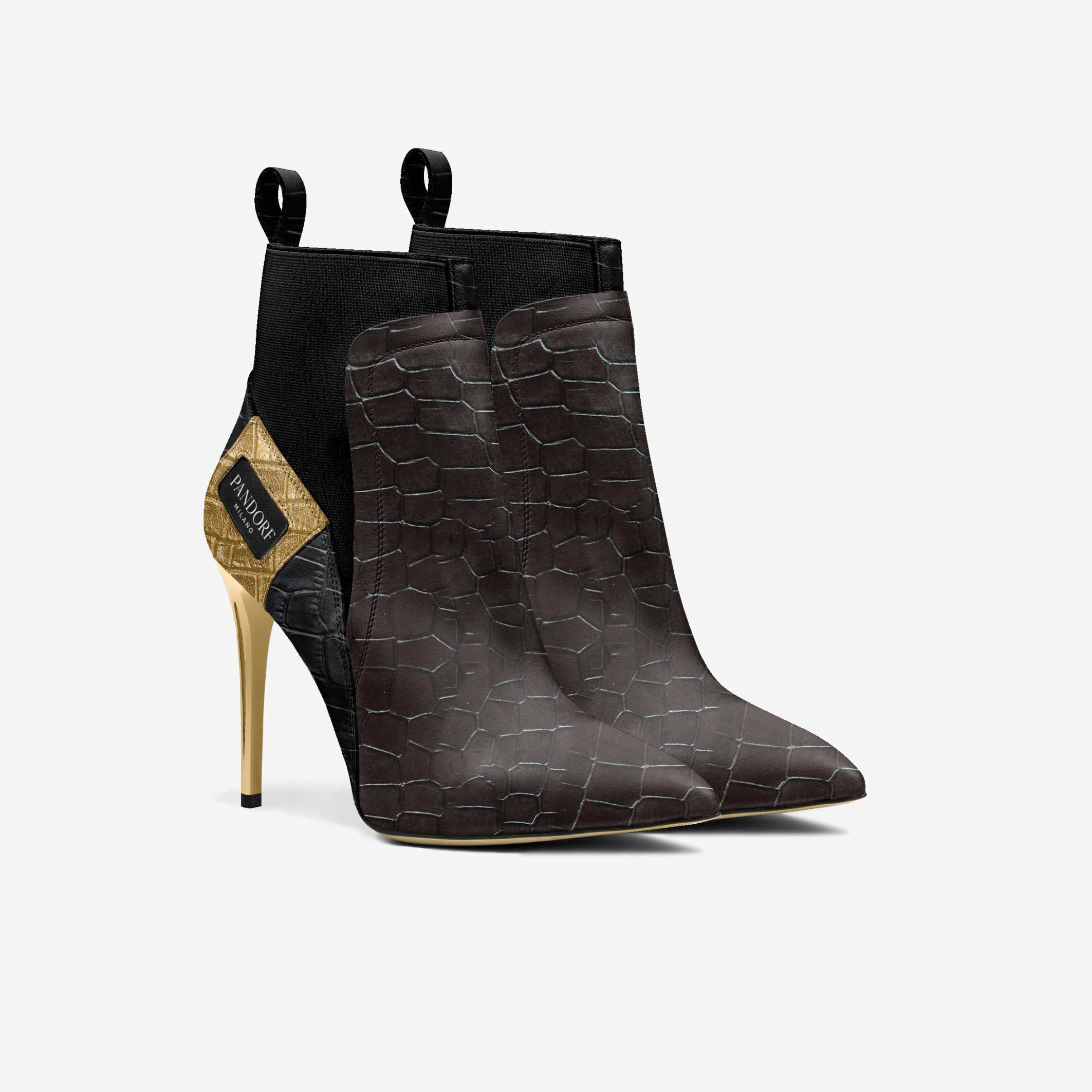 Pandorf Milano™ – I003 Crocodile Gold High-Heel Sock Boot