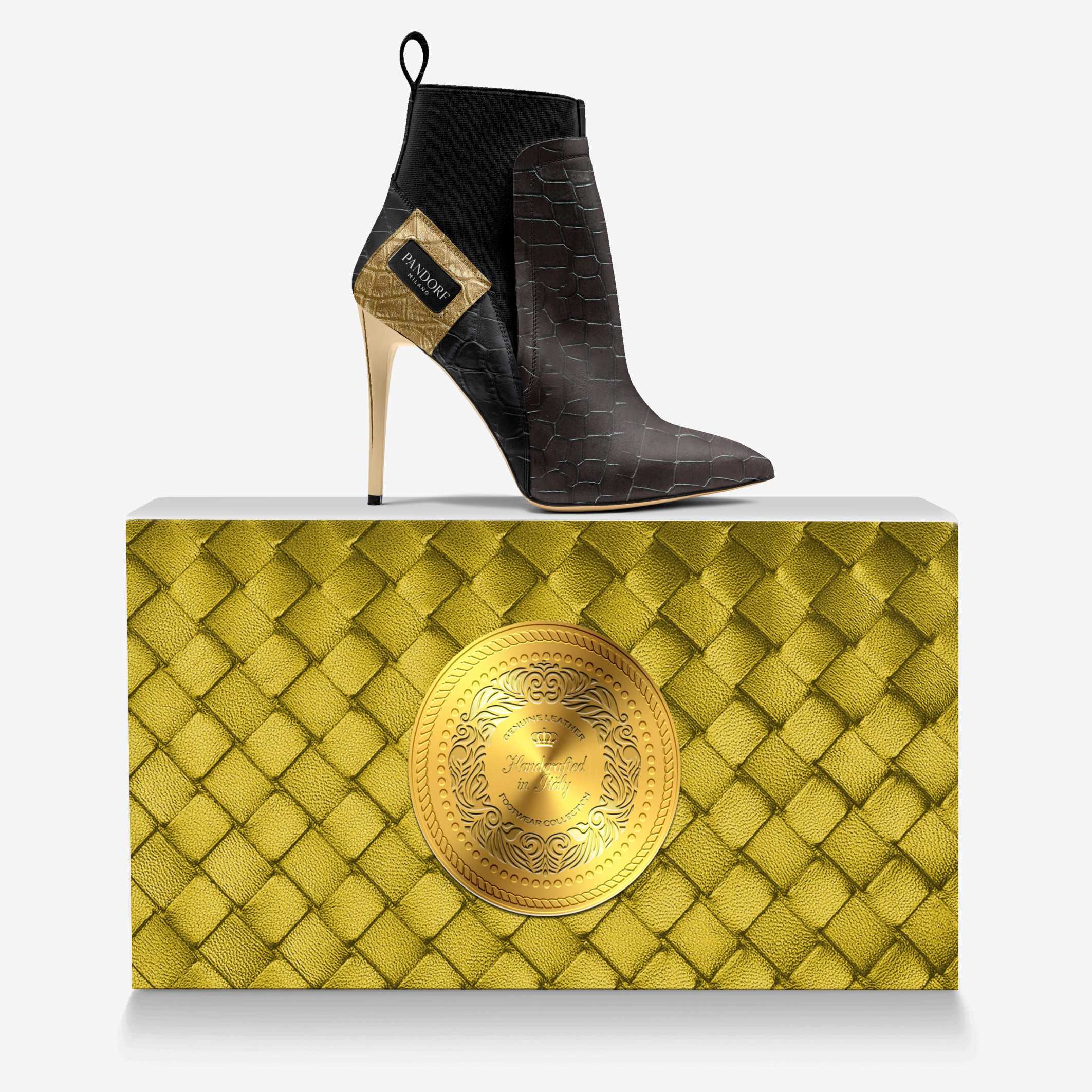 Pandorf Milano™ – I003 Crocodile Gold High-Heel Sock Boot