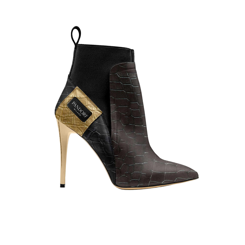 Pandorf Milano™ – I003 Crocodile Gold High-Heel Sock Boot