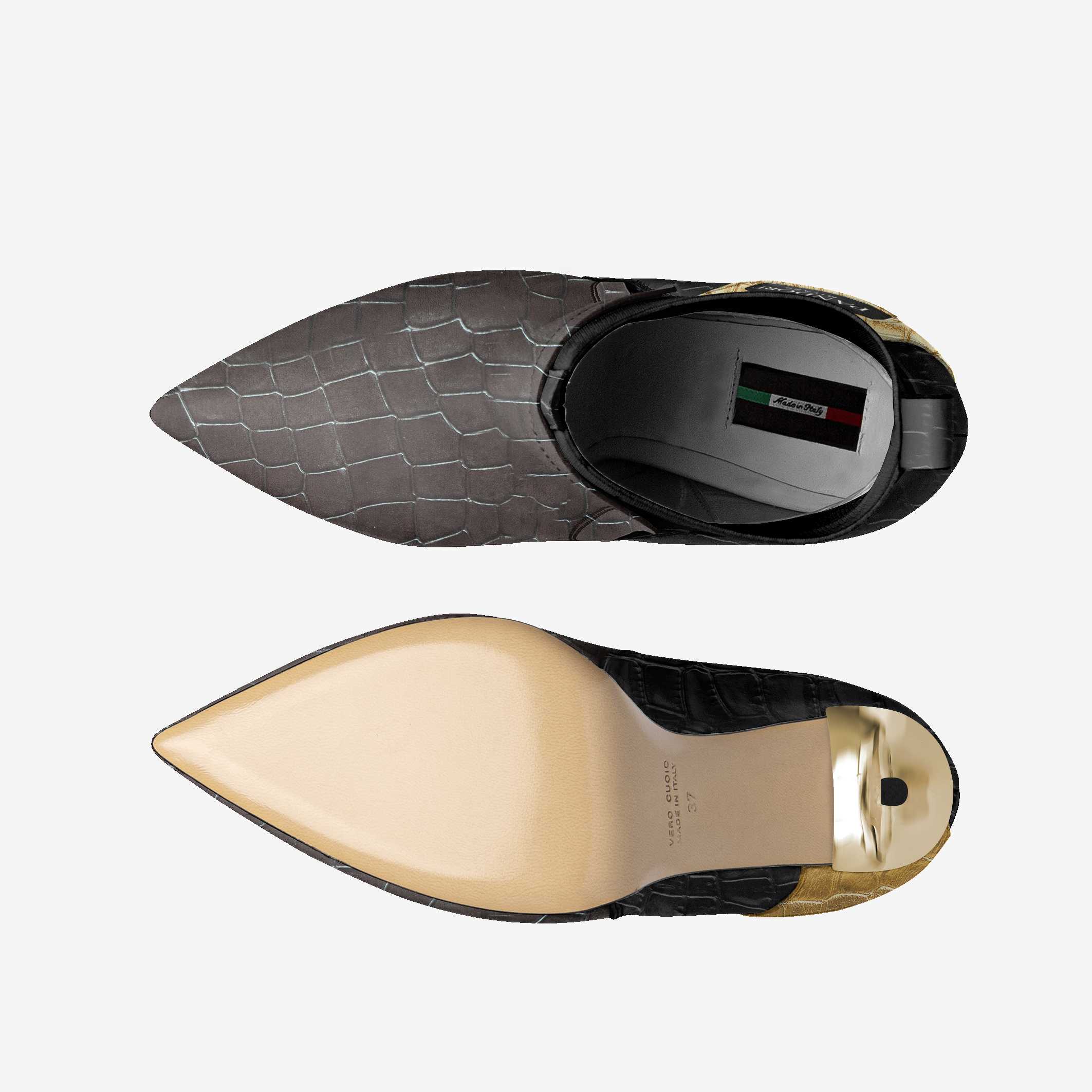 Pandorf Milano™ – I003 Crocodile Gold High-Heel Sock Boot