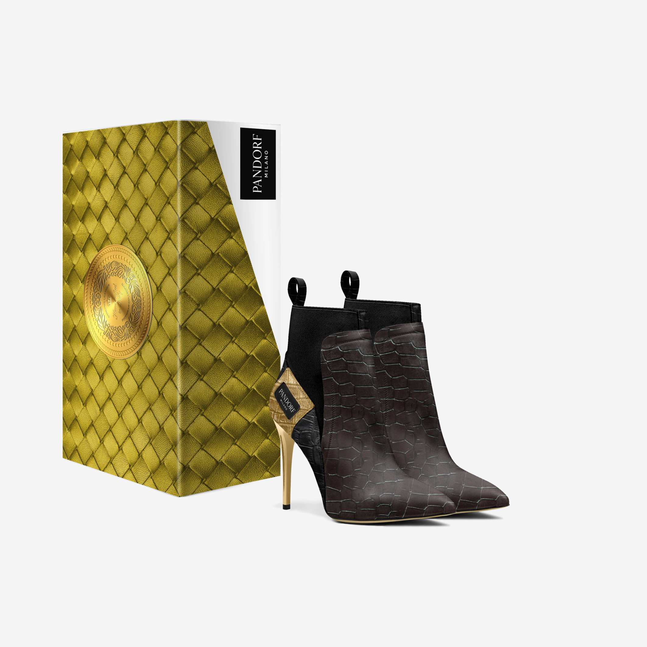 Pandorf Milano™ – I003 Crocodile Gold High-Heel Sock Boot