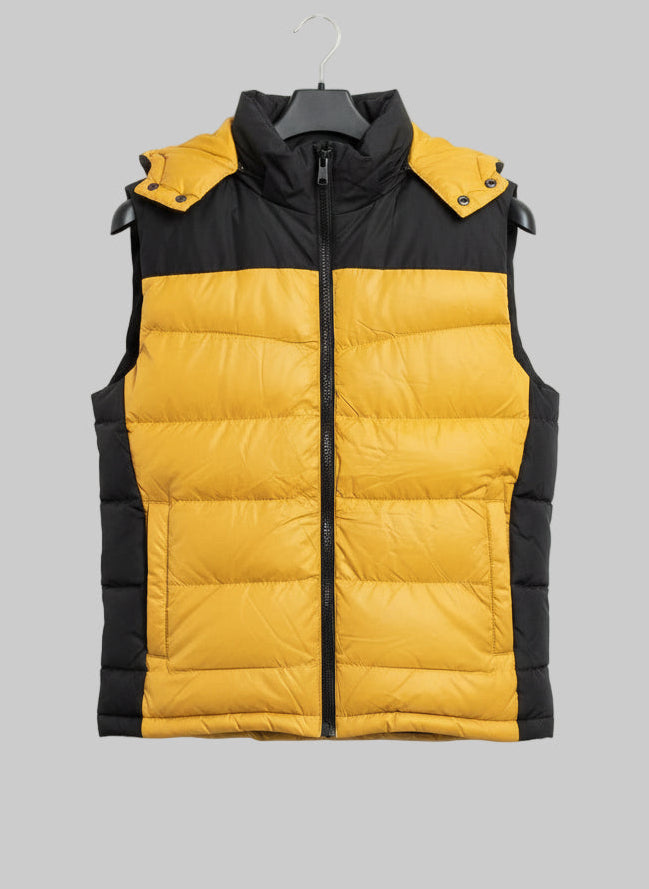 Herren warme Steppweste mit Kapuze – Gelb/Schwarz