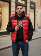 Herren warme Steppweste mit Kapuze – Rot/Schwarz