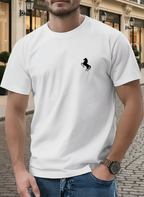 Herren T-Shirt Weiß – 100% Baumwolle – Gesticktes Horse Emblem Logo