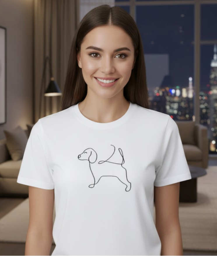 Handbesticktes Hunde-T-Shirt 100% Baumwolle - Personalisiert Hund Motiv Minimalist