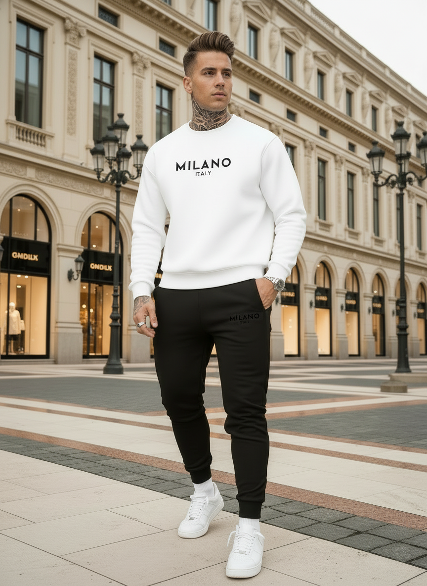 Herren-Set – Pullover & Jogginghose mit gesticktem MILANO-Logo
