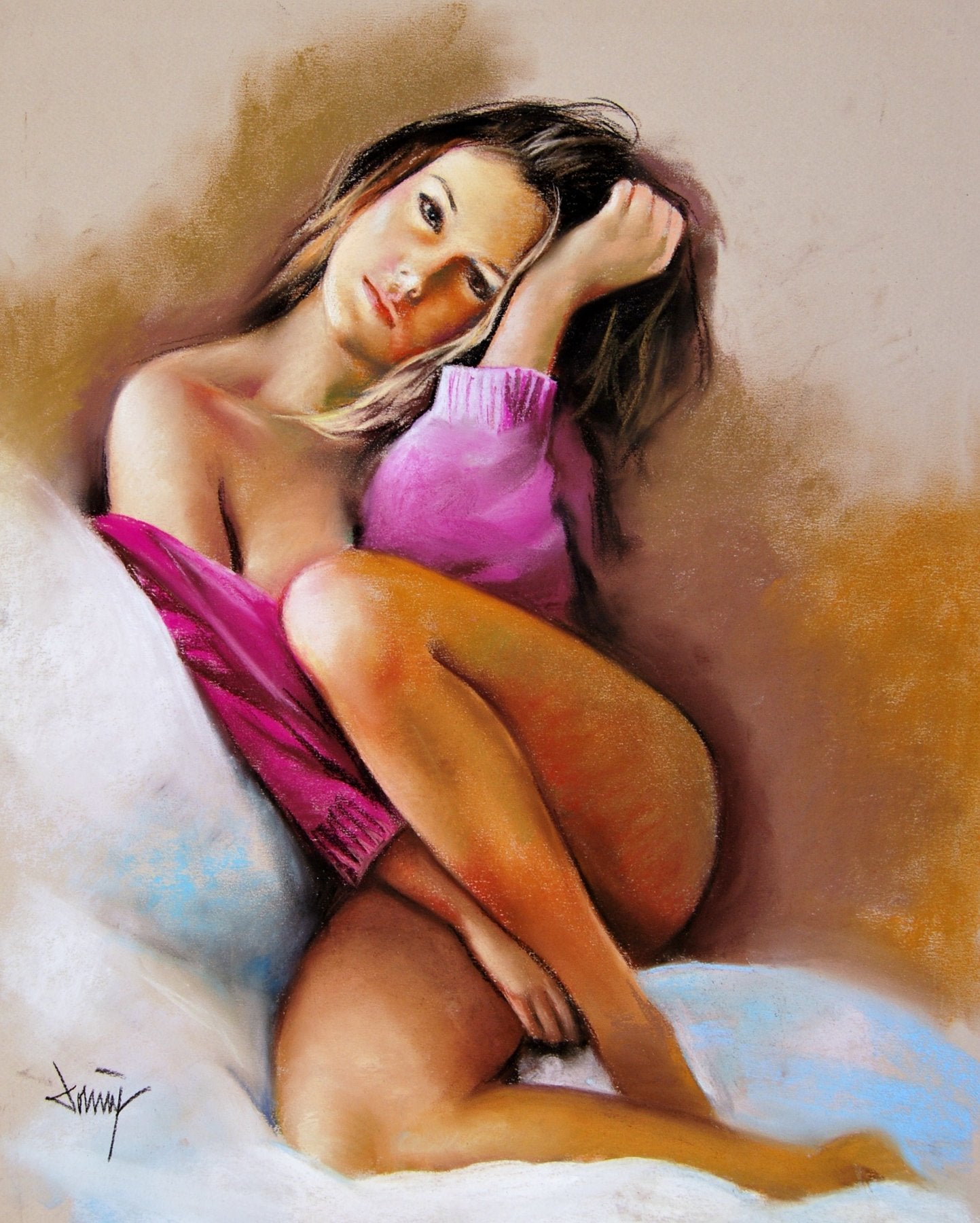 Original Pastellwerk – Domingo Alvarez „Mujer Pensativa“ – 50×40 cm Hauptbild