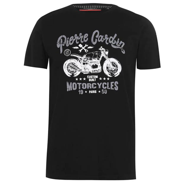 Herren T-Shirt Pierre Cardin – Schwarz mit Motorcycle-Print