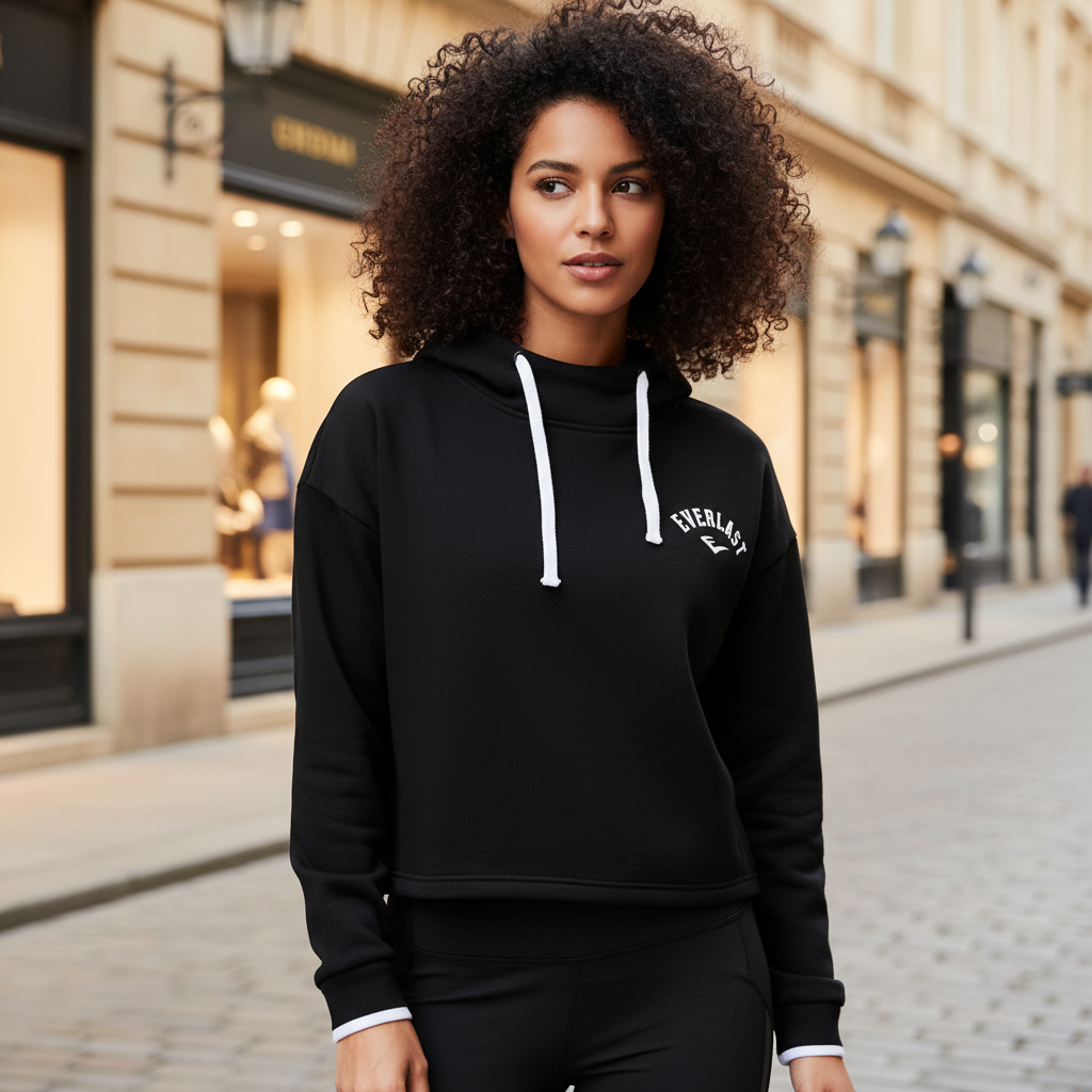 Damen Everlast Cropped Hoodie – Schwarz Hauptbild