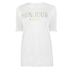 Damen T-Shirt „Bonjour Paris“ – Weiß mit Gold-Print