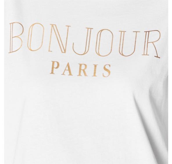 Damen T-Shirt „Bonjour Paris“ – Weiß mit Gold-Print