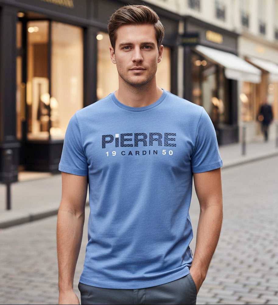 Herren T-Shirt Pierre Cardin – Blau mit Logo-Print