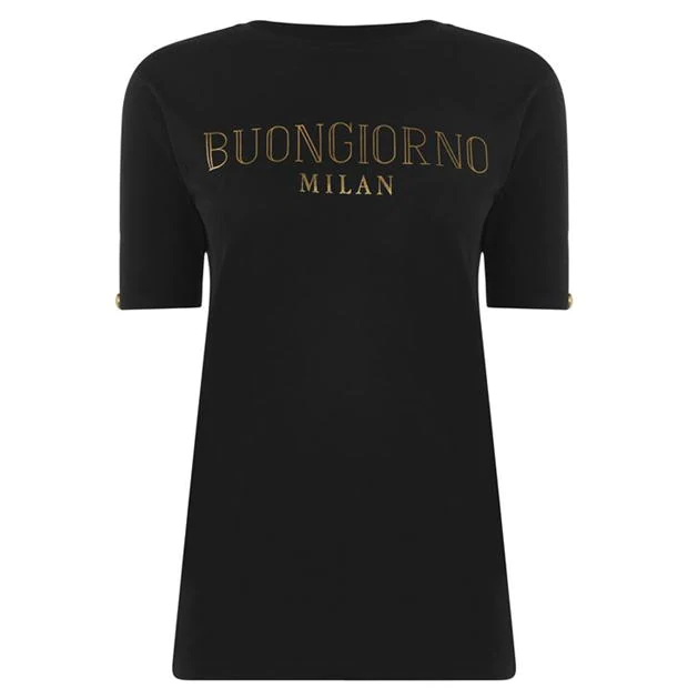 Damen T-Shirt „Buongiorno Milan“ – Schwarz mit Gold-Print Zweitbild