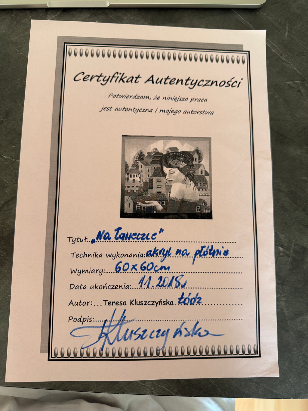 Original Acrylgemälde – Teresa Kluszczynska „Na ławeczce“ – 60×60 cm