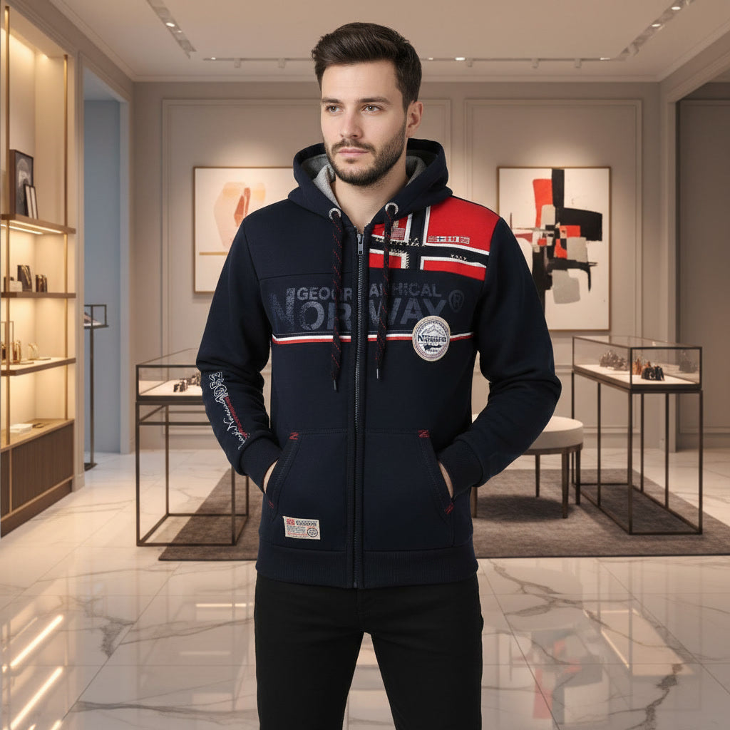 Herren Kapuzenpullover Blau – GEOGRAPHICAL NORWAY