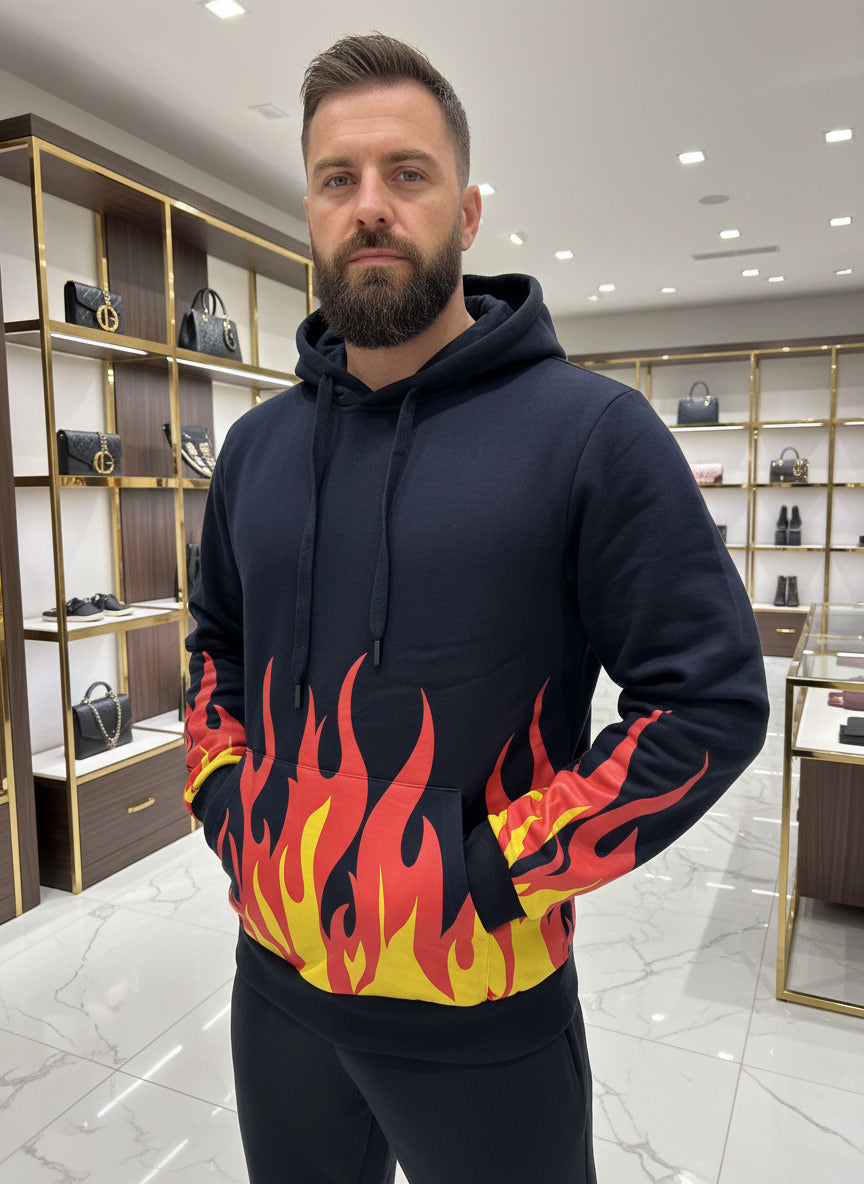 Herren Hoodie mit Flammen-Design (Blau) Zweitbild