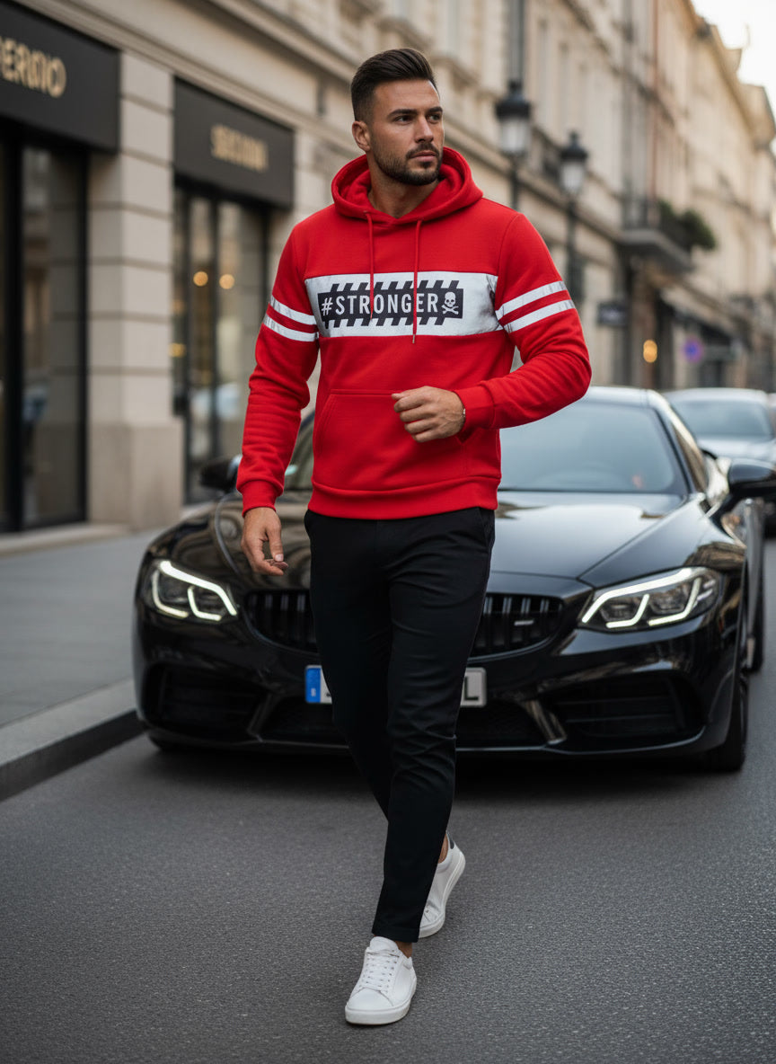 Herren Sweatshirt mit Kapuze und Reflexstreifen (Red)