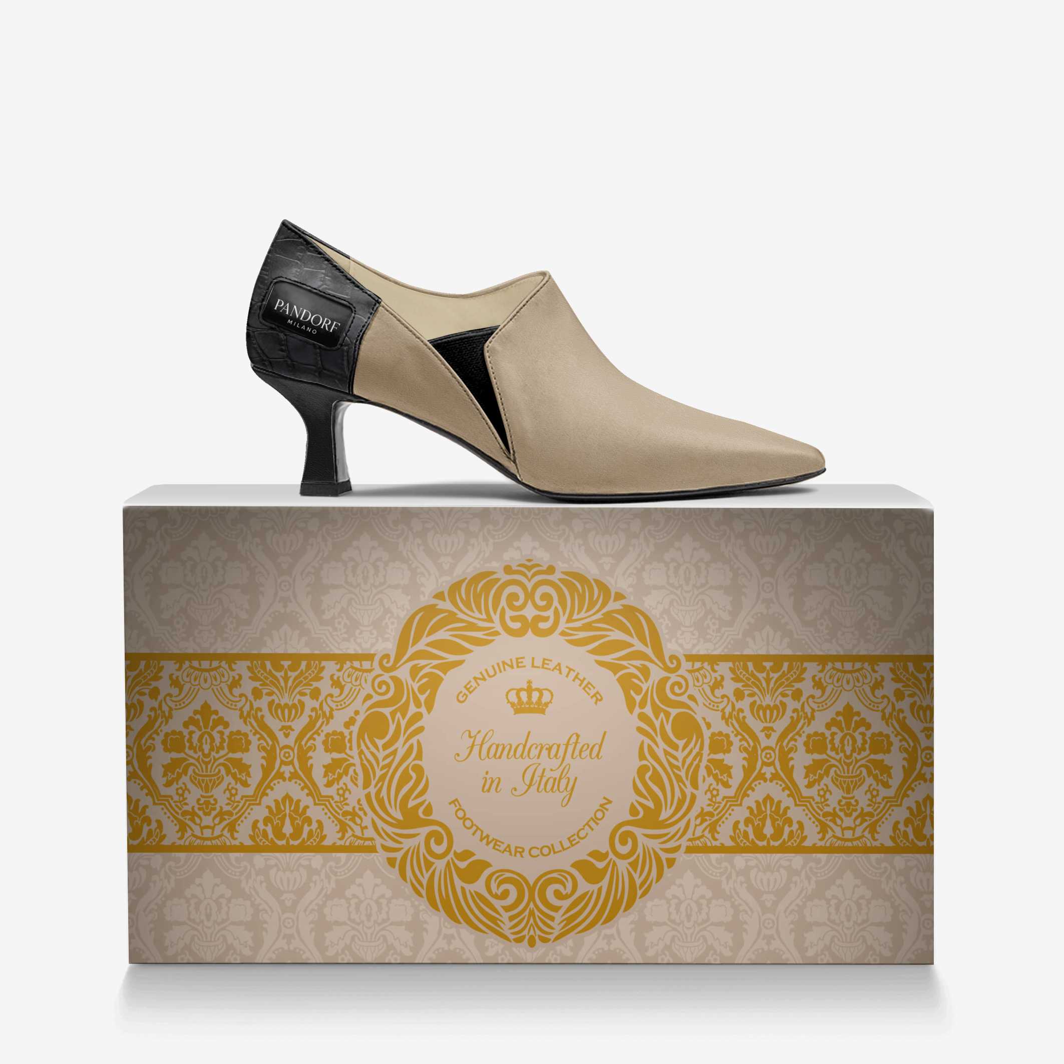 Pandorf Milano™ – Fashion Low Heel – Limited Series Crocodile Leather Cut-Out