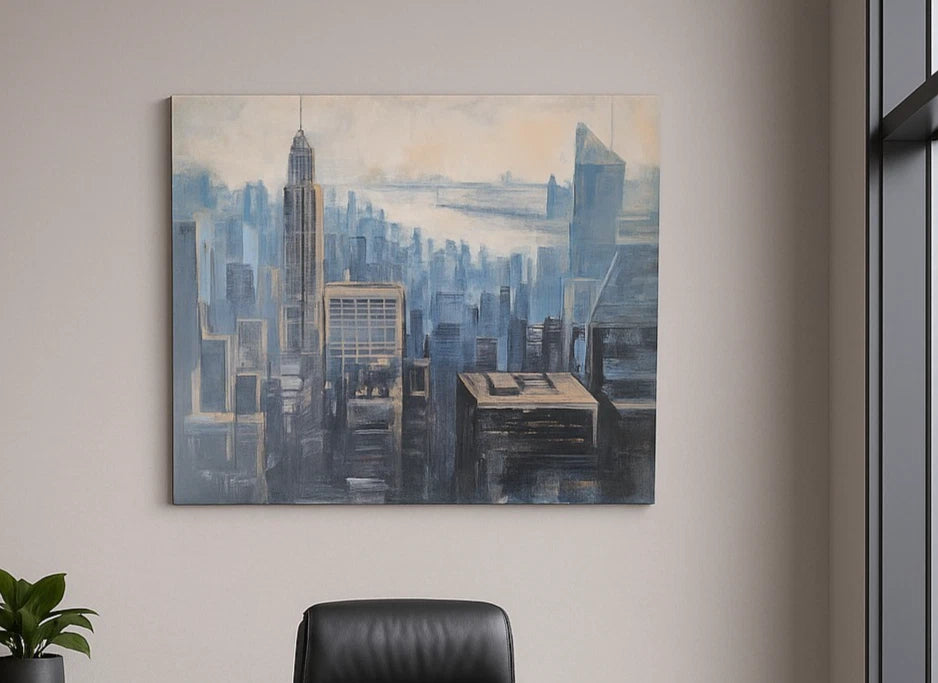 Original Ölbild auf Holzplatte – Muz Martínez „Wake Up New York“ – 80×85 cm