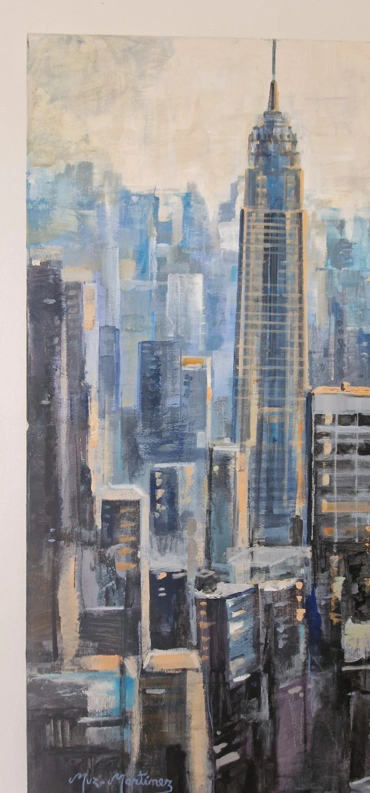 Original Ölbild auf Holzplatte – Muz Martínez „Wake Up New York“ – 80×85 cm