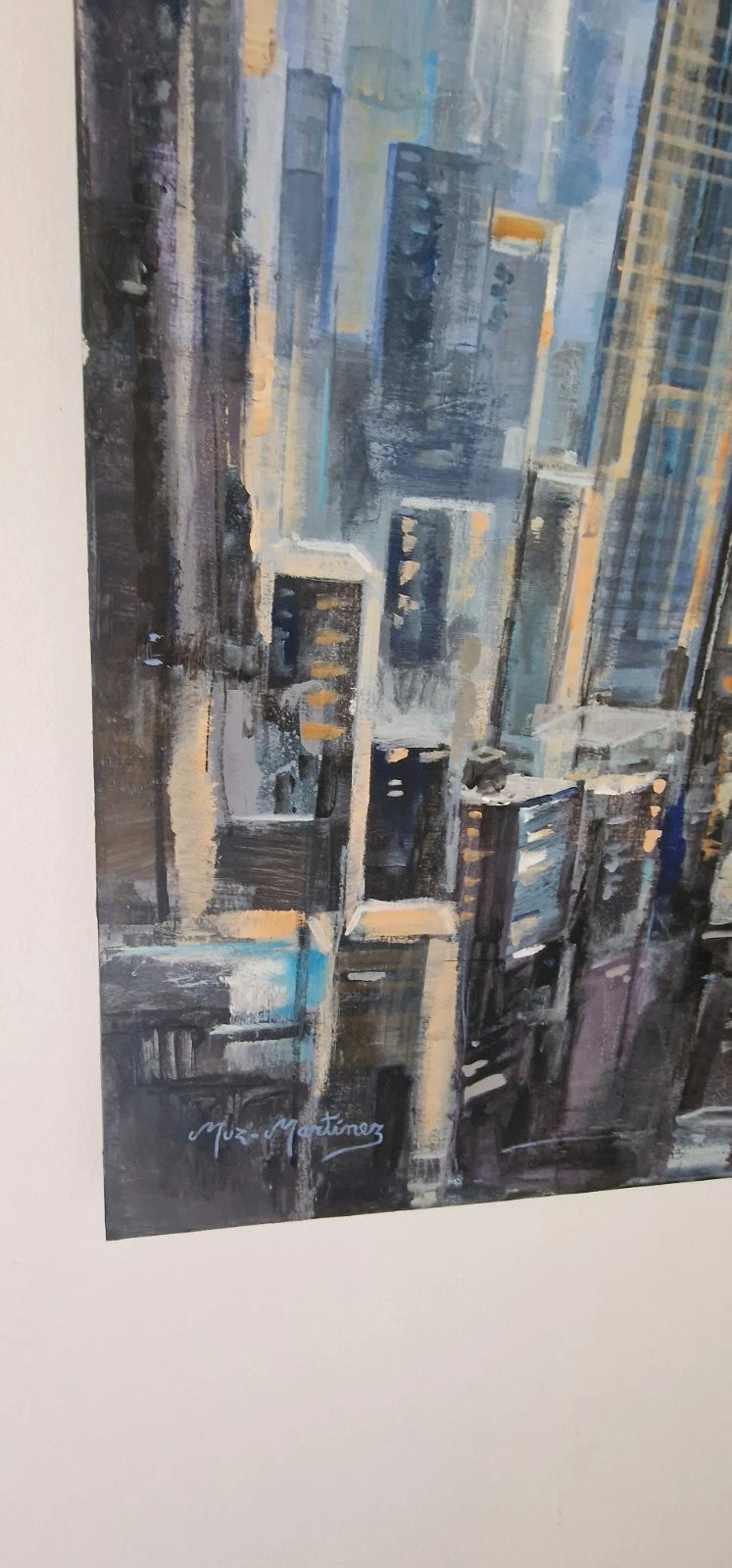 Original Ölbild auf Holzplatte – Muz Martínez „Wake Up New York“ – 80×85 cm
