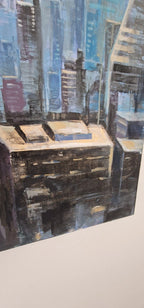 Original Ölbild auf Holzplatte – Muz Martínez „Wake Up New York“ – 80×85 cm