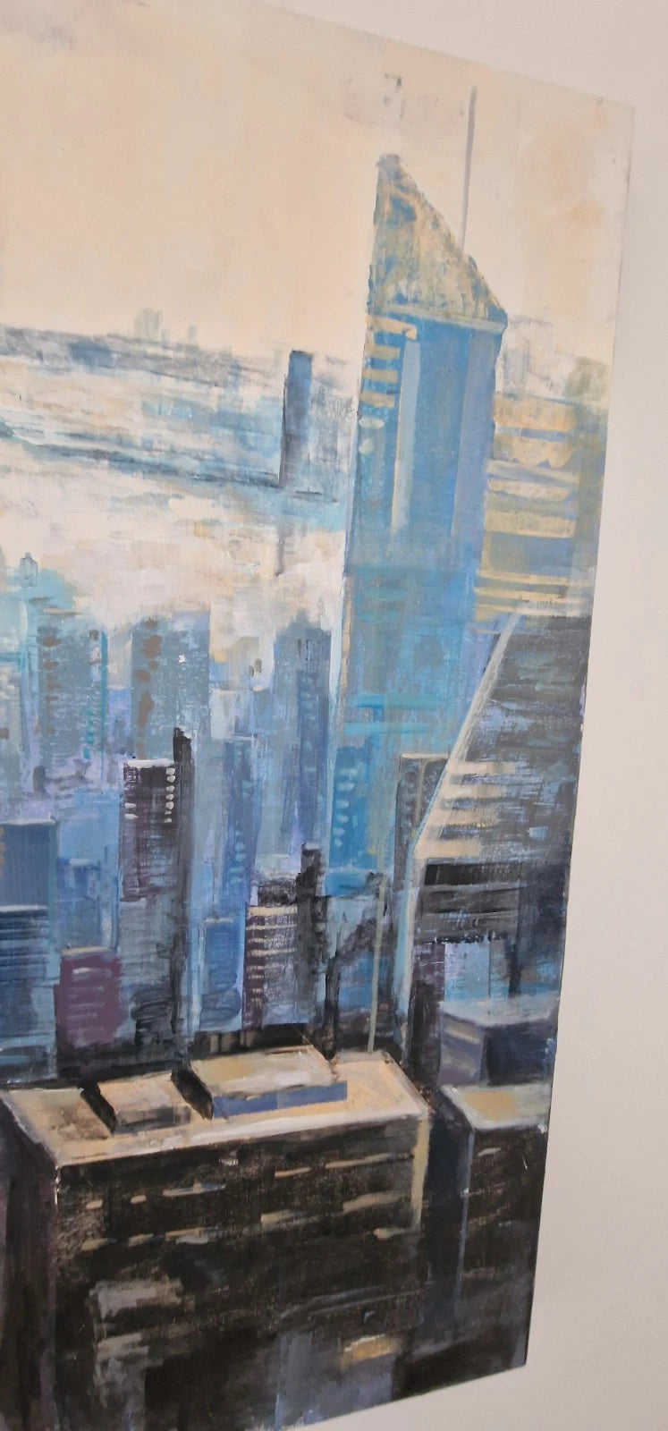 Original Ölbild auf Holzplatte – Muz Martínez „Wake Up New York“ – 80×85 cm