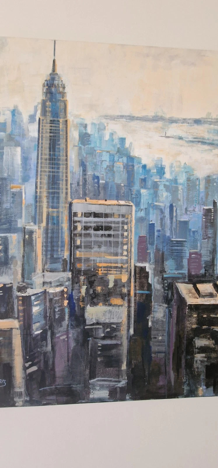 Original Ölbild auf Holzplatte – Muz Martínez „Wake Up New York“ – 80×85 cm