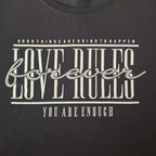 Damen-Langarmshirt „LOVE RULES FOREVER“ – Schwarz